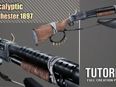 Apocalyptic Winchester 1897  3D Model plus Full Tutorial Low-poly 3D model