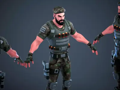 Military Soldier - UE4 UE5 Unity Ready Stylized Character Low-poly 3D model