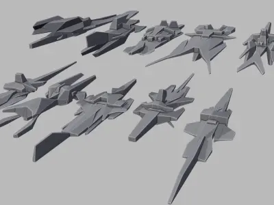 Spaceship Basemesh Kitbash - 100 Models Pack Low-poly 3D model