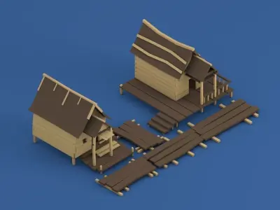 Low Poly Pirate Buildings Asset Pack Low-poly 3D model
