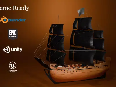 Wooden Sailing Ship 3D model