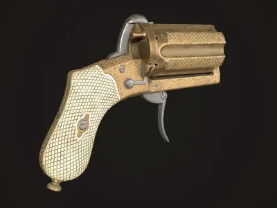 Pepperbox Revolver Brass Low-poly 3D model