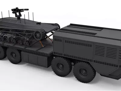 Military truck with Tracked vehicle 3D model