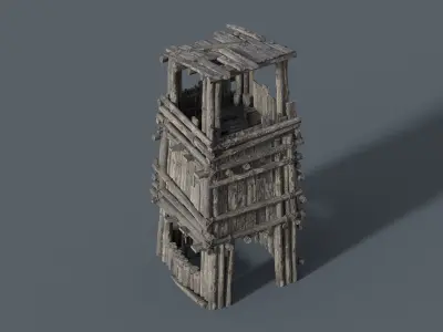 Ruins wooden house Low-poly 3D model