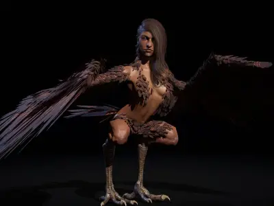 HarpyGameReady female bird with wings Low-poly 3D model