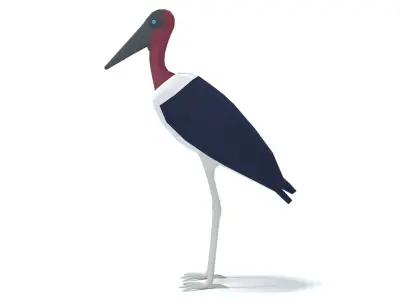 Low Poly Cartoon Marabou Stork Low-poly 3D model