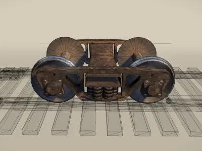 RailwayCarriage rusty wheeled vehicle Low-poly 3D model