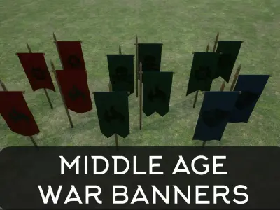 Middle Age War Banners Low-poly 3D model