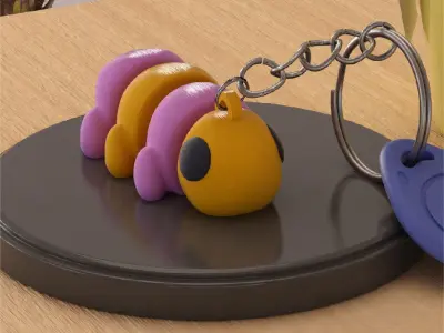 Caterpillar Cute Articulated Version and Keychain 3D print model