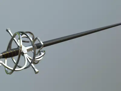 Fencing sword with low-poly mesh Low-poly 3D model