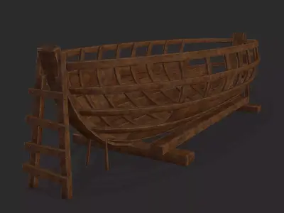 Half Built Viking Boat Low-poly 3D model