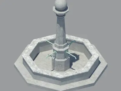 Plain and simple stone city fountain Low-poly 3D model