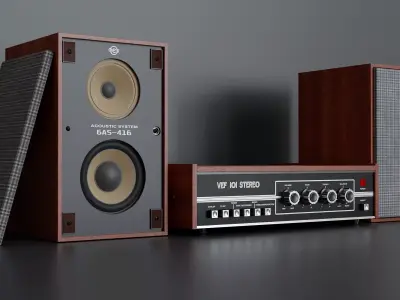 Latvian Vintage Amplifier with Speakers 3D model