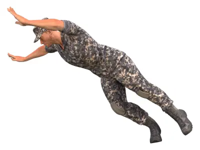 Military man jumping on the ground 3D model