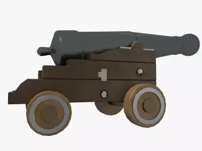 Low Poly Cannon wooden on wheels Low-poly 3D model