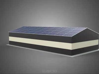 ROOFTOP ARRAY ECO SOLAR PANELS STRIPED UTILITY BUILDING FACILITY 3D model