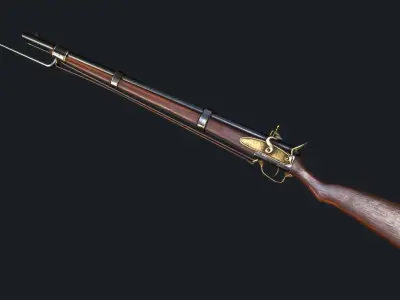 Musket flintlock rifle Low-poly 3D model