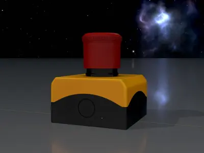 Red push-button emergency stop switch with box Low-poly 3D model