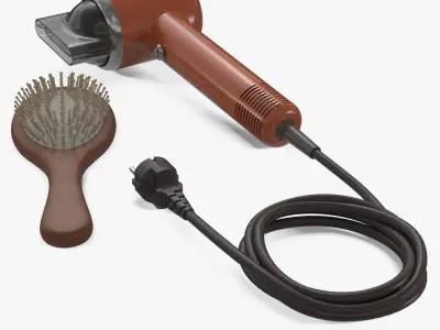 Electric Hair Dryer with Wooden Brush 3D model