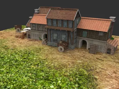 3D model of a medieval village Low-poly 3D model