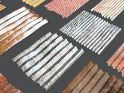Damaged Corrugated Sheets Pack Free 3D model