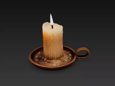 Medieval Wax Candle with Holder - Rustic Tavern Prop - PBR Free low-poly 3D model