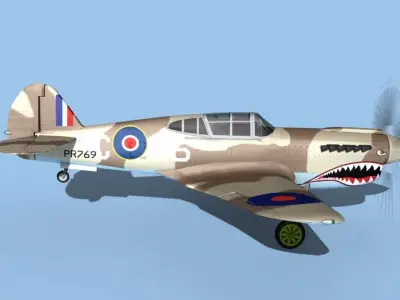 Curtiss P-40F Tomahawk V01 RAF 3D model