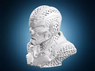 Futuristic Robotic Skull Face Bust 3D print model