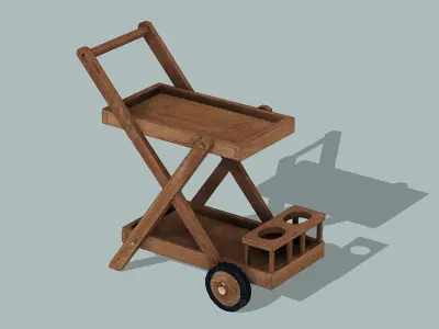 Wooden serving cart Low-poly 3D model