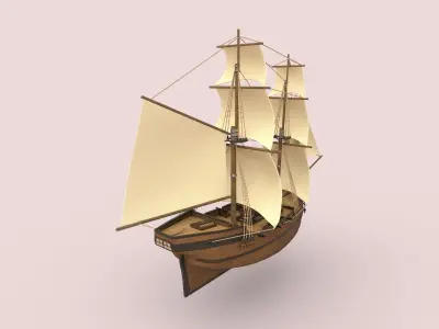 Supply wooden sailing ship Low-poly 3D model
