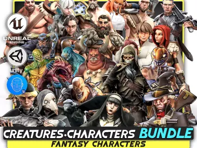 Creatures and Characters - 24x - Stylized Fantasy Mega Bundle Low-poly 3D model