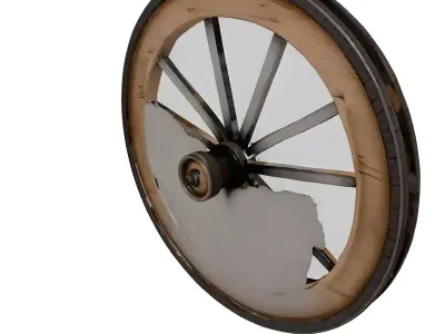 Broken Wooden Cartwheel with Iron Rim 3D model