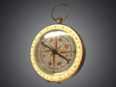 Vintage gold antique compass da1 Low-poly 3D model