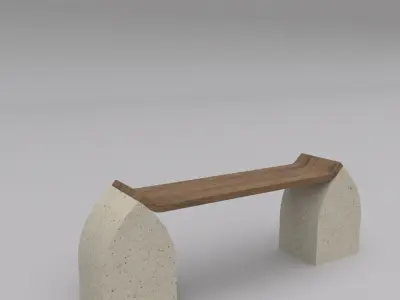 Bench made of concrete and wood Low-poly 3D model