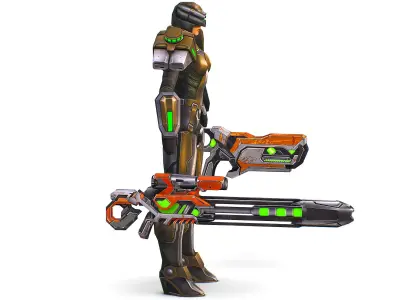 Cartoon Sci-Fi Cyborg Drone Sniper Soldier Low-poly 3D model