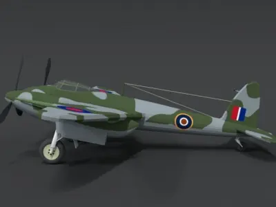 Low Poly Cartoon De Havilland DH 98 Mosquito WWII Airplane Low-poly 3D model