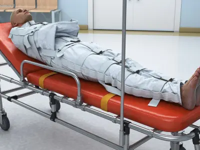 Patient in Straitjacket on Stretcher 3D model