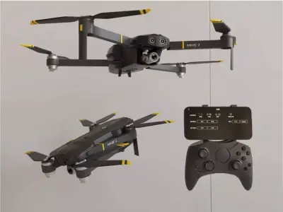 Folding aerial drone Low-poly 3D model
