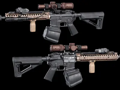 Modular M4A1  AR15 pack low poly game ready Low-poly 3D model