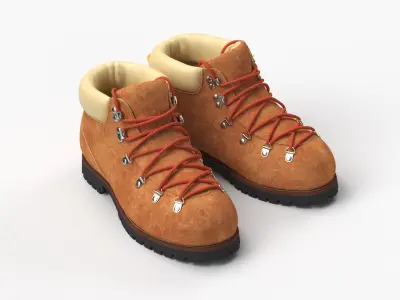 Hiking Leather Boots Brown 3D model