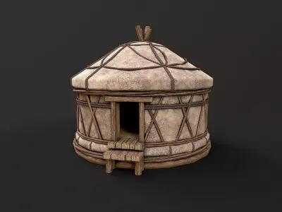 Traditional Yurt Nomads Tent with Interior 2 Low Poly PBR Low-poly 3D model