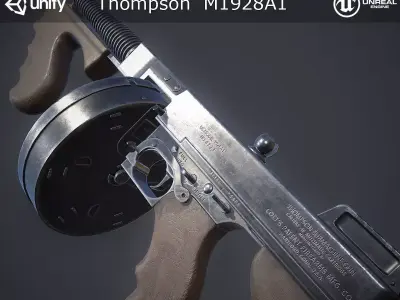 Thompson M1928A1 Submachine Gun Low-poly 3D model