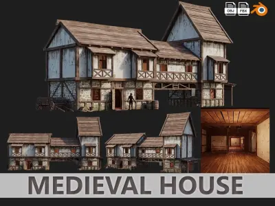 Medieval House PBR 4K GameReady Pack with Interiors 33 to 36 Low-poly 3D model
