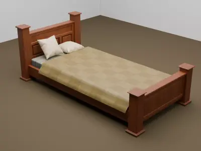 Wooden Bed with pillow Free 3D model