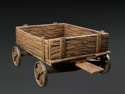 Rustic Wooden Cart Low-poly 3D model