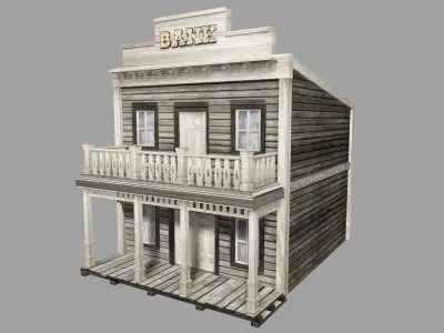 Old Western Bank Low-poly 3D model