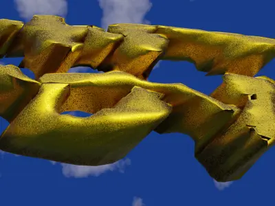 Golden Chinese text in damaged shape and rough surface Low-poly 3D model