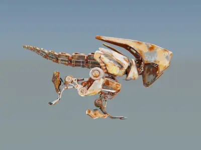 Futuristic Raptoid Dinosaur Rigged Animated Low-poly 3D model