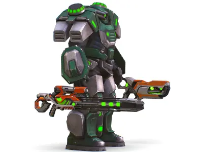 Cartoon Sci-Fi Cyborg Drone Sniper Soldier Low-poly 3D model