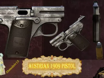 Austrian Steyr-Pieper Model 1909 Pistol  Low-poly 3D model